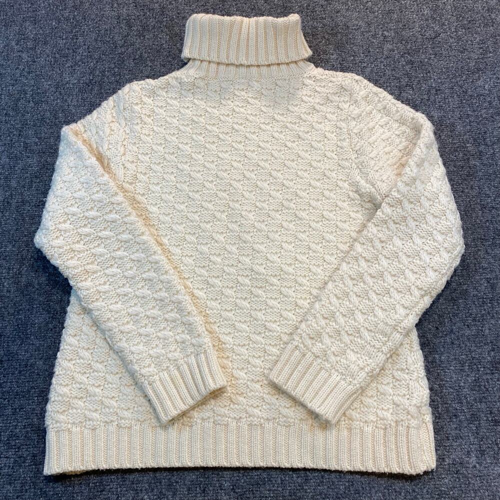 Vintage Paul James Womens Medium White 100% Wool Chunky Knit Sweater Turtleneck